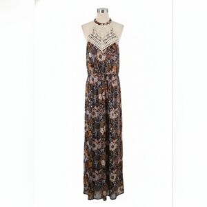 Ultra Flirt Floral Crochet Halter Maxi Dress